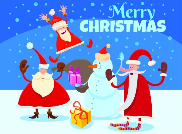 Santas and Snowman Christmas Card