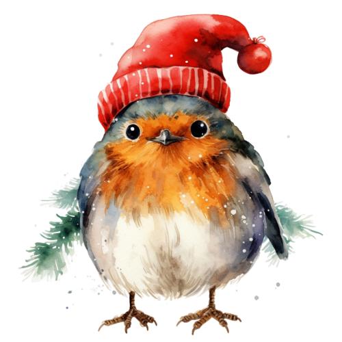 Cute Robin in Santa Hat Christmas Card