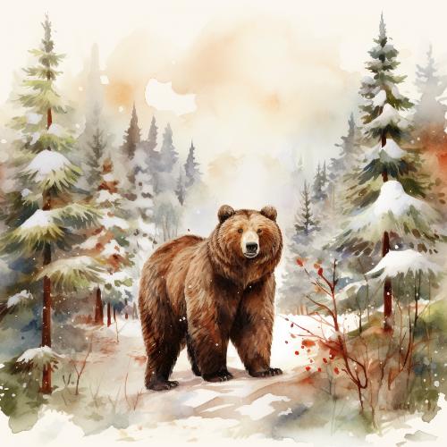 Majestic Bear in Snowy Forest Christmas Card