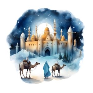 Camels Approaching Golden Palace Christmas Card