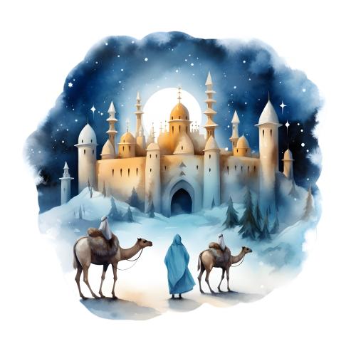 Camels Approaching Golden Palace Christmas Card