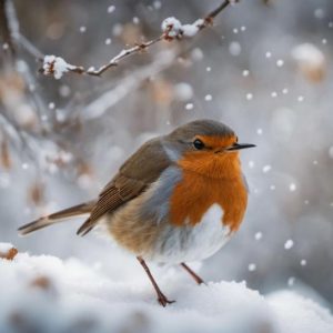 Snowy Robin with Frosted Branches Christmas Card