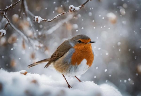 Snowy Robin with Frosted Branches Christmas Card