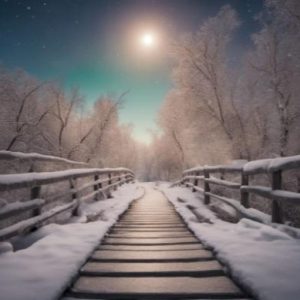 Winter Bridge Under Moonlight Christmas Card