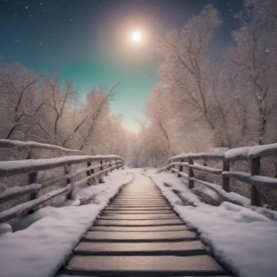 Winter Bridge Under Moonlight Christmas Card