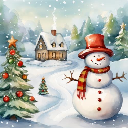 Snowman with Red Hat and Scarf Christmas Card