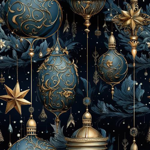 Elegant Blue and Gold Ornaments Christmas Card