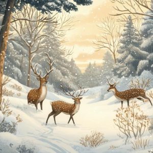 Stag in Snowy Woodland Christmas Card