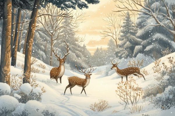 Stag in Snowy Woodland Christmas Card