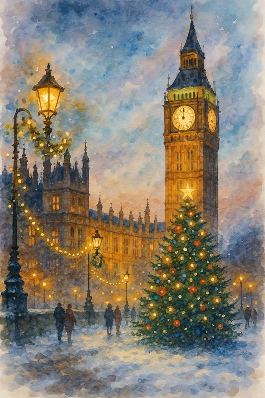London Big Ben Festive Scene Christmas Card