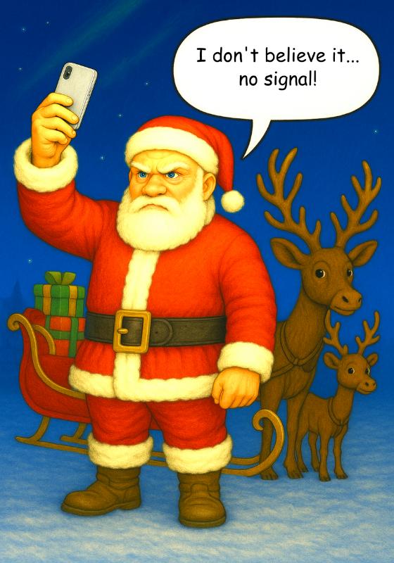 Santa’s Signal Struggle Christmas Card