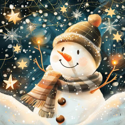 Snowman with Sparkling Stars Christmas Card