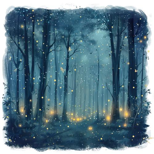 Enchanted Forest with Fireflies Christmas Card