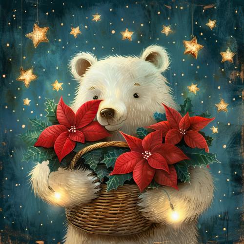 Polar Bear with Poinsettias Christmas Card