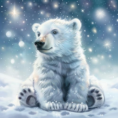 Adorable Polar Bear in Snowfall Christmas Card