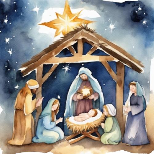 Traditional Nativity Scene Under Star Christmas Card