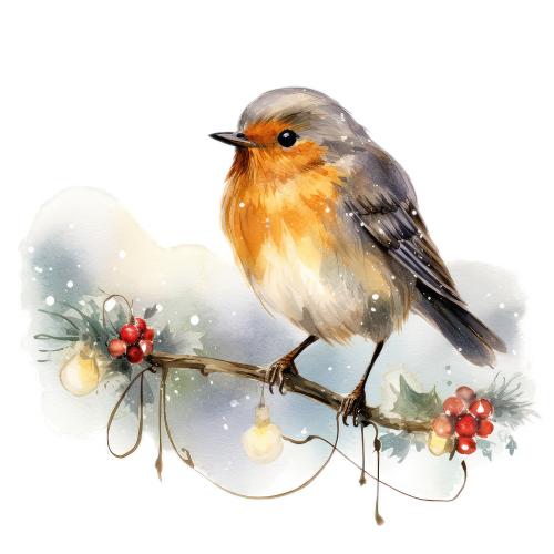Robin on Festive Branch Christmas Card