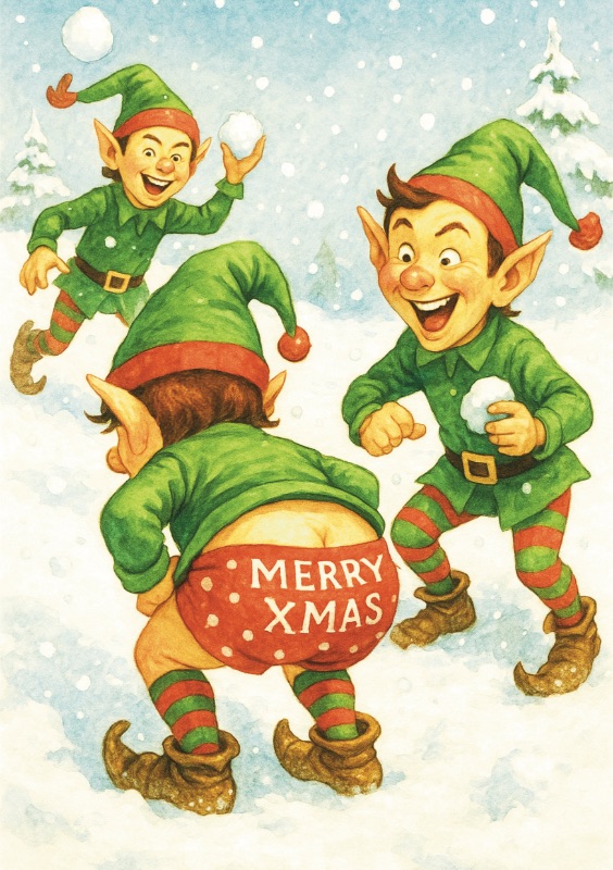 Cheeky Christmas Elves Christmas Card