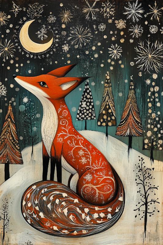 Fox in Snowy Forest Scene Christmas Card