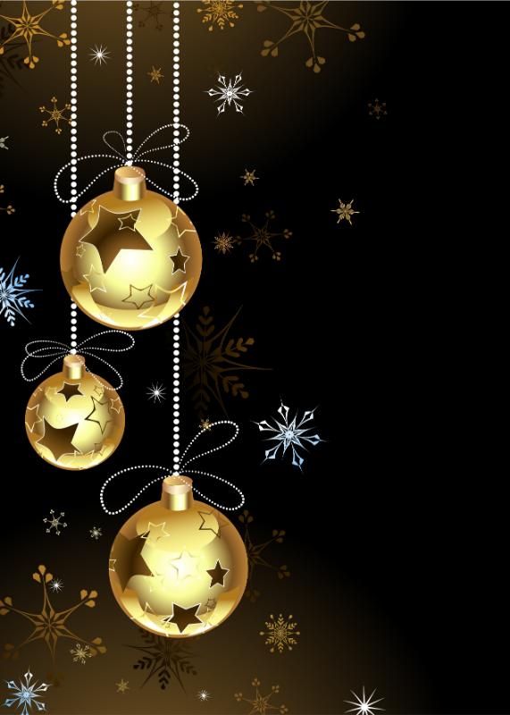 Golden Baubles and Stars Christmas Card