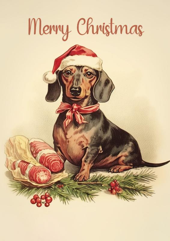 Dachshund with Santa Hat Christmas Card