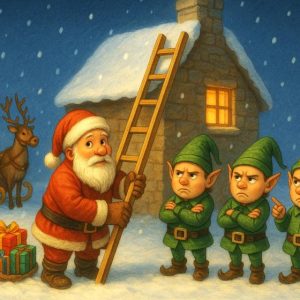 Santa with Cheeky Elves Christmas Card