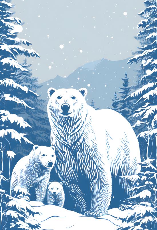 Polar Bears in Winter Forest Christmas Card