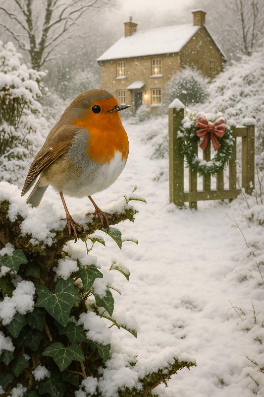 Robin at Cottage Gate Christmas Card