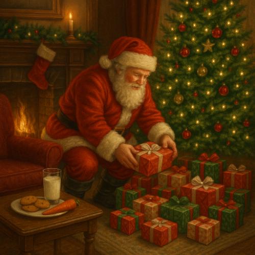 Santa with Gifts Christmas Card