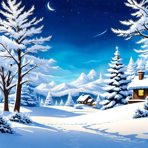 Snowy Landscape and Night Sky Christmas Card