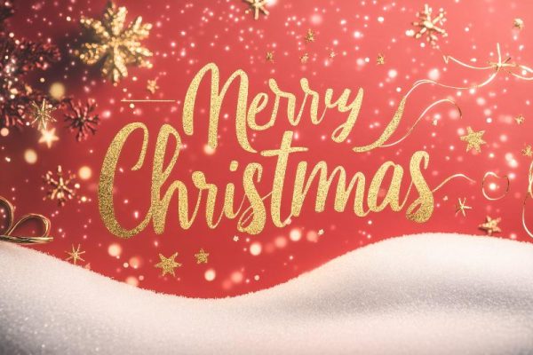 Red and Gold Sparkle Merry Scene Christmas Card