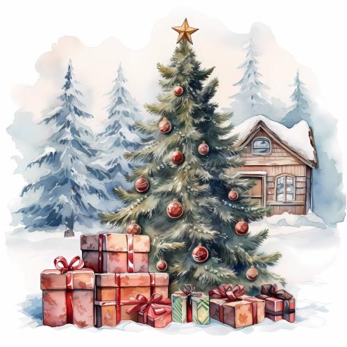 Christmas Tree with Gifts Scene Christmas Card