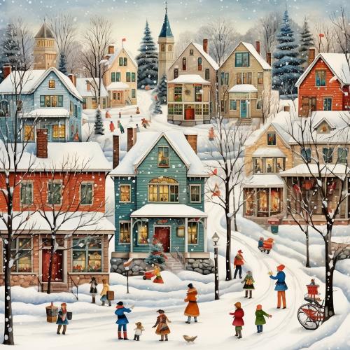 Snowy Village with Festive Houses Christmas Card