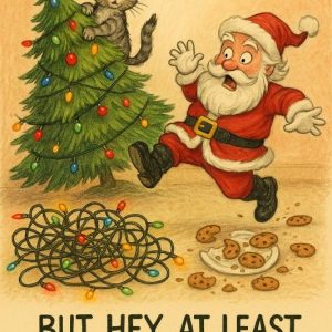 Funny Santa and Cat Design Christmas Card