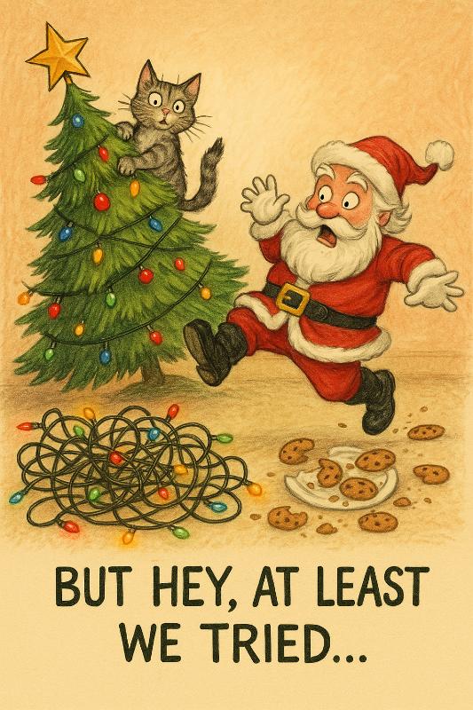 Funny Santa and Cat Design Christmas Card