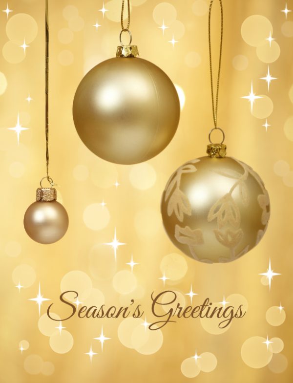 Golden Baubles with Sparkles Christmas Card