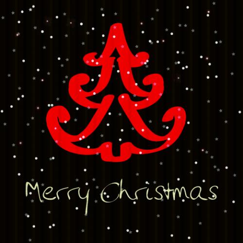 Abstract Red Tree on Black Christmas Card