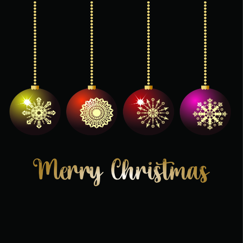 Golden Baubles on Black Background Christmas Card