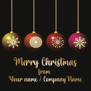 Golden Baubles on Black Background - Front Personalised