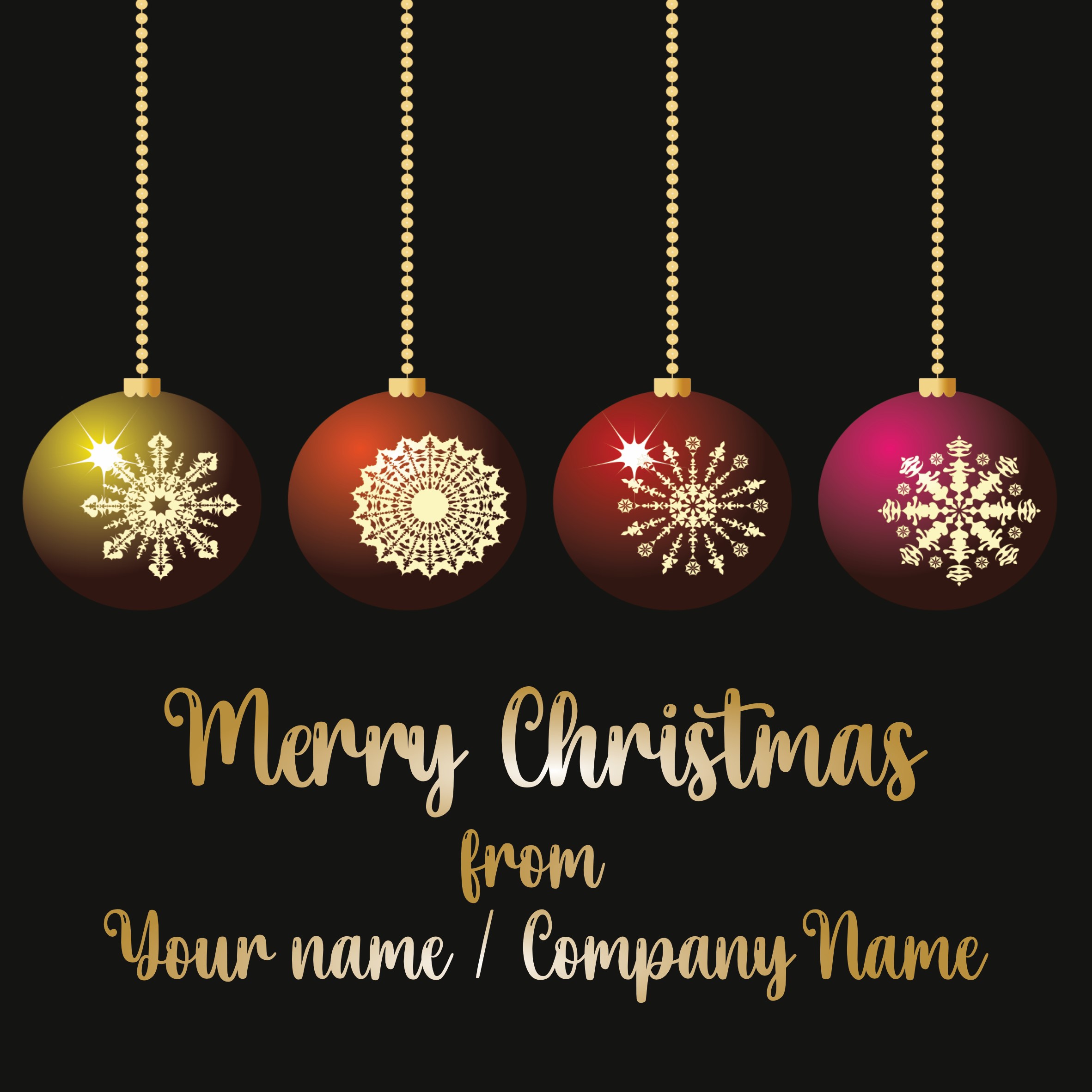 Golden Baubles on Black Background - Front Personalised