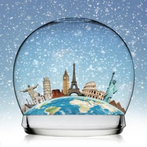 Landmarks in Snow Globe Scene Christmas Card