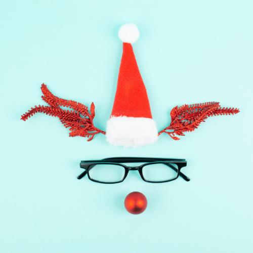 Festive Face with Santa Hat and Glasses Christmas Card