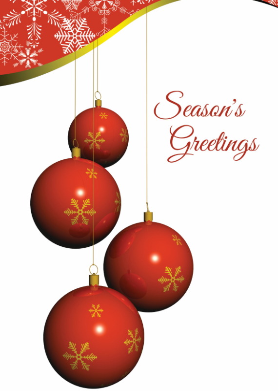 Dangling Red Snowflake Baubles Christmas Card