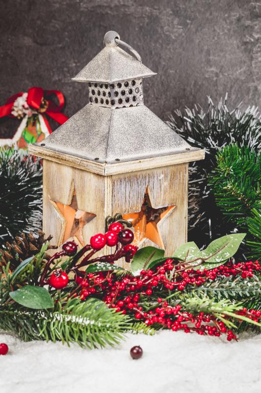Rustic Lantern and Berries Christmas Card