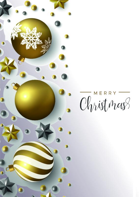 Gold Baubles with Star Accents Christmas Card