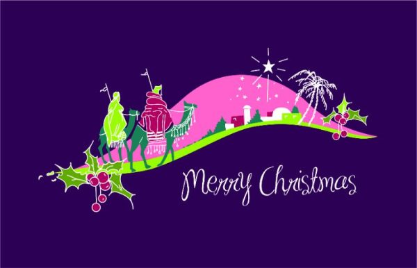 Three Kings with Star and Holly Christmas Card
