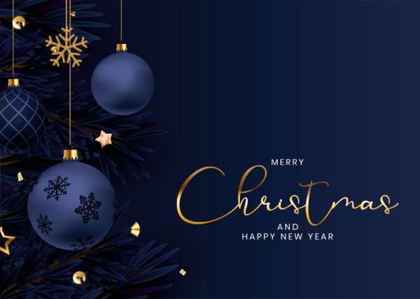 Navy and Gold Bauble Christmas Card