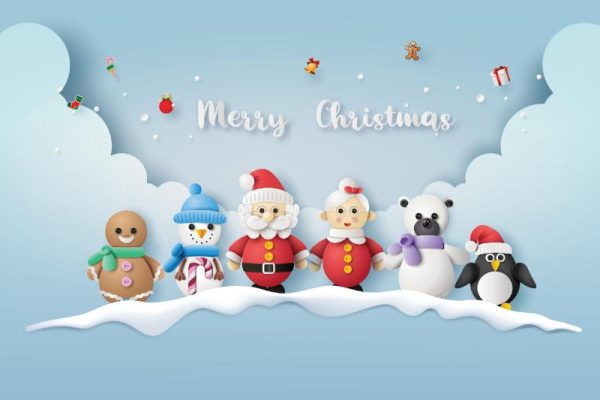 Cute Festive Characters in Snow Christmas Card