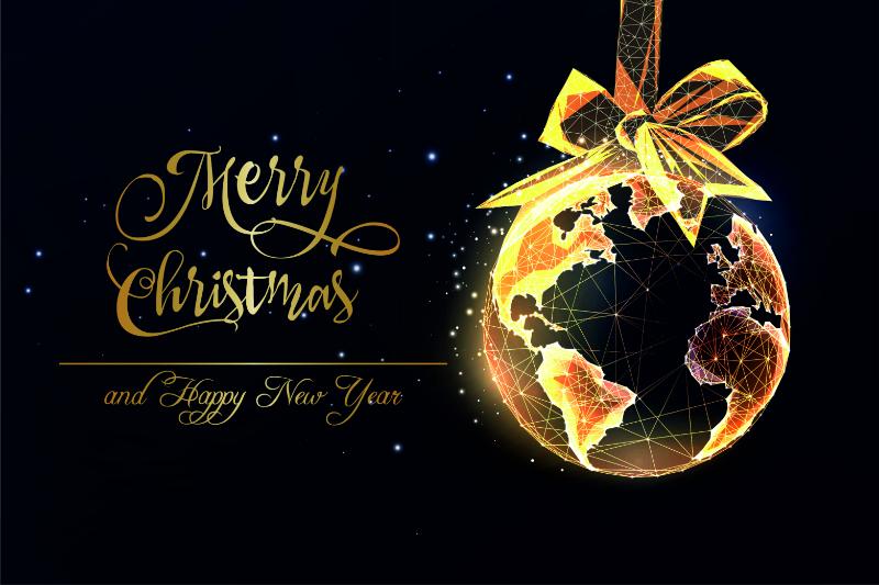 Golden Globe Bauble on Black Christmas Card