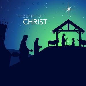 Silhouette Nativity Under Stars Christmas Card